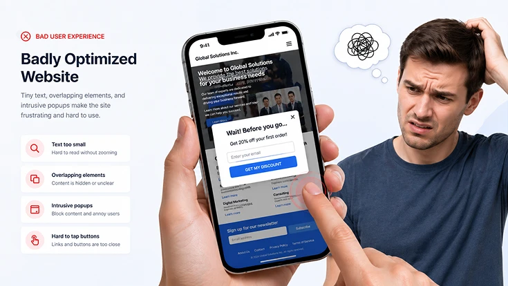 Bad mobile user experience caused by poorly optimized website